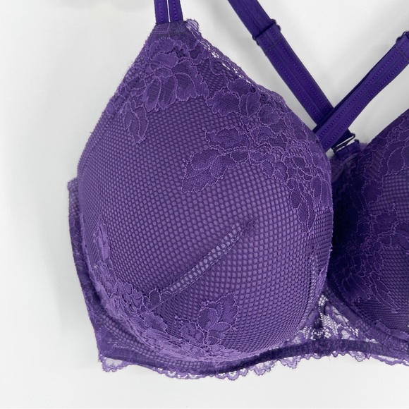 Torrid XO Plunge Push Up Purple Lace and Mesh Overlay Bra Size 46DDD *READ* - Picture 3 of 14